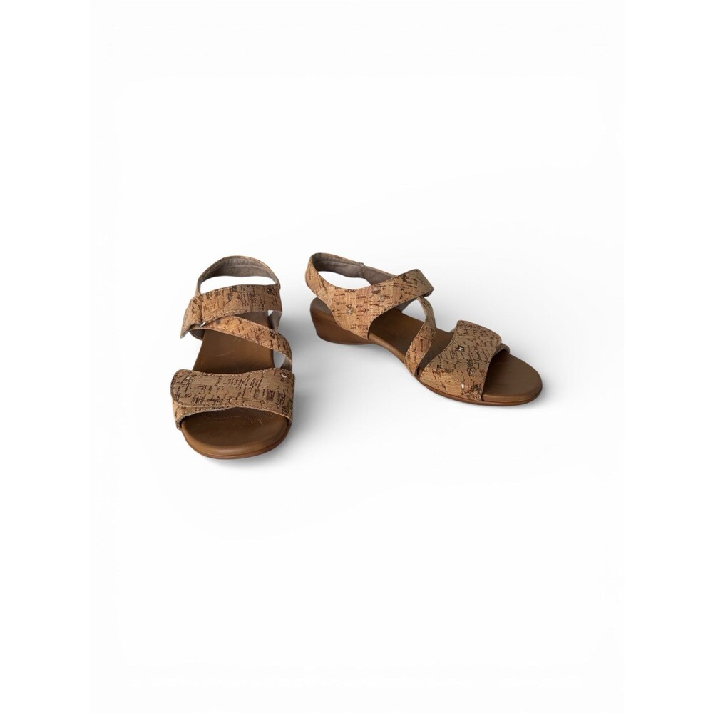 Sandals Munro American Cork Wedge Comfort Sandals Womens Brown Tan Velcro Strap